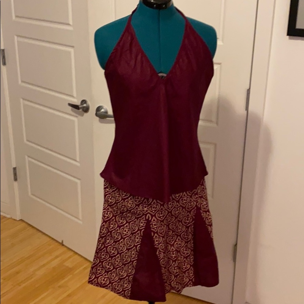 Juniors halter top with matching skirt.